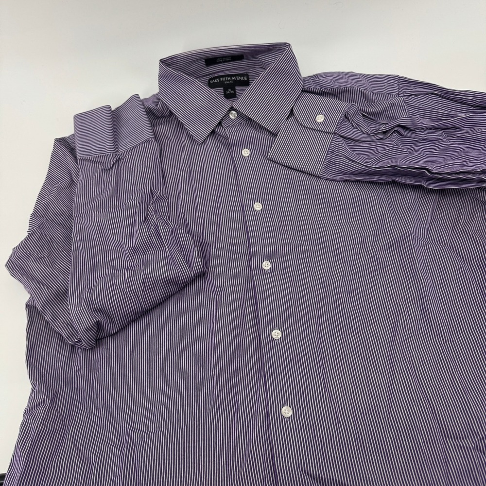 Saks Fifth Avenue Mens Slim Purple White Stripe Button Down Dress Shirt 16 34/35